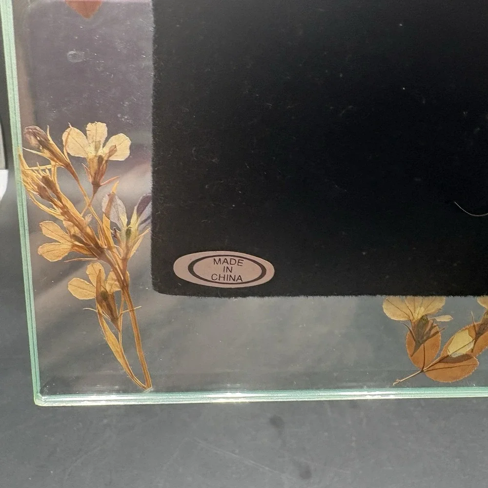 Frame Holds 5x7 Pic Dried Pressed Flowers Under Heavyweight Glass
